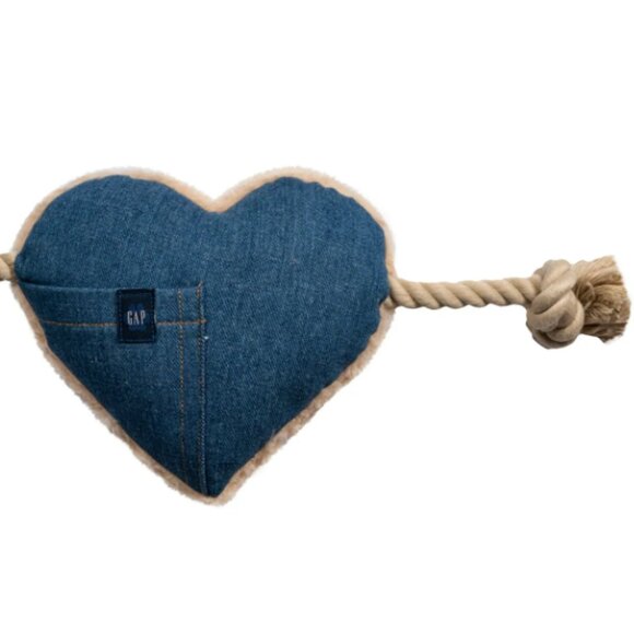 Gap Pet, Dog Toys, Plush Denim Heart Shaped Rope, and Squeaker Gap Pet Toy, Blue - Picture 2 of 6